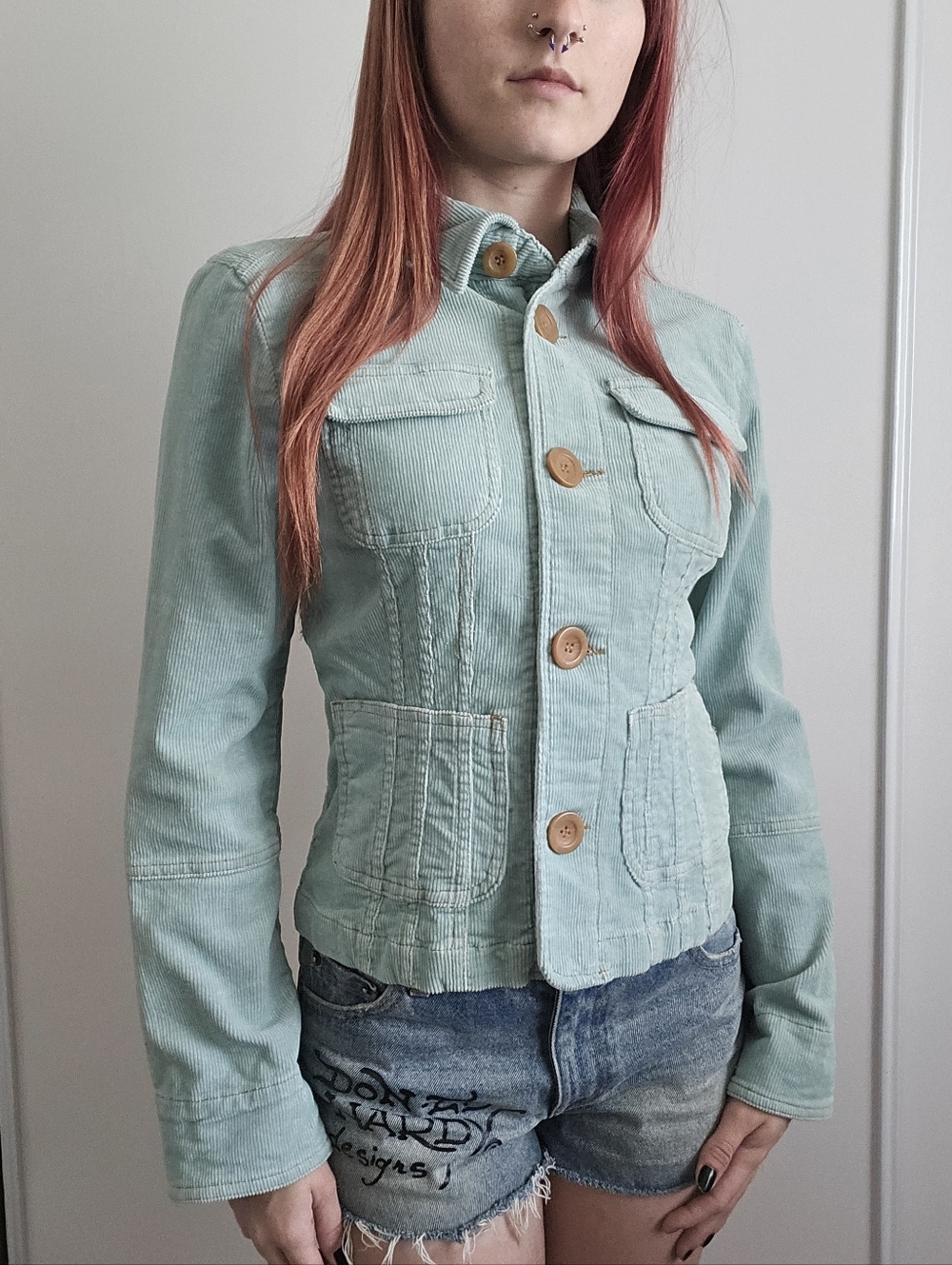 NWT Tulle & Anthropologie Womens Mint Green Corduroy Jacket Pintuck Cotton Small